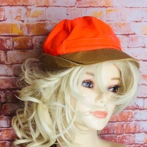 Vintage MCM Orange and Tan Vinyl Hunting Cap